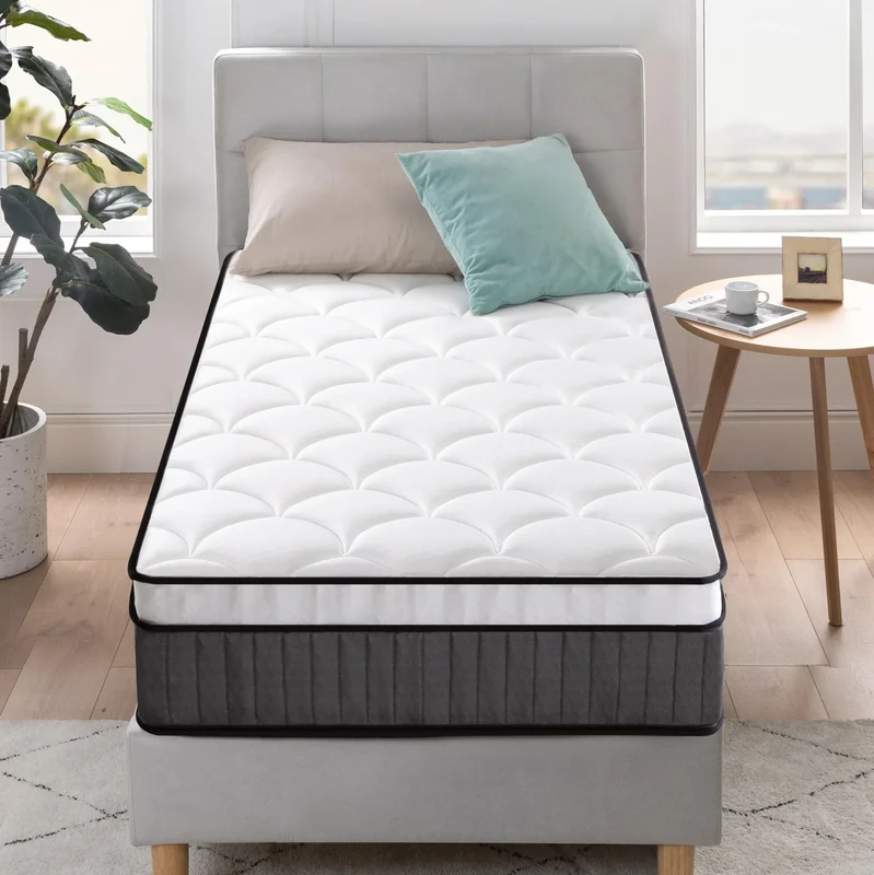 Zinus Hybrid Mattress, Memory Foam, White, Single