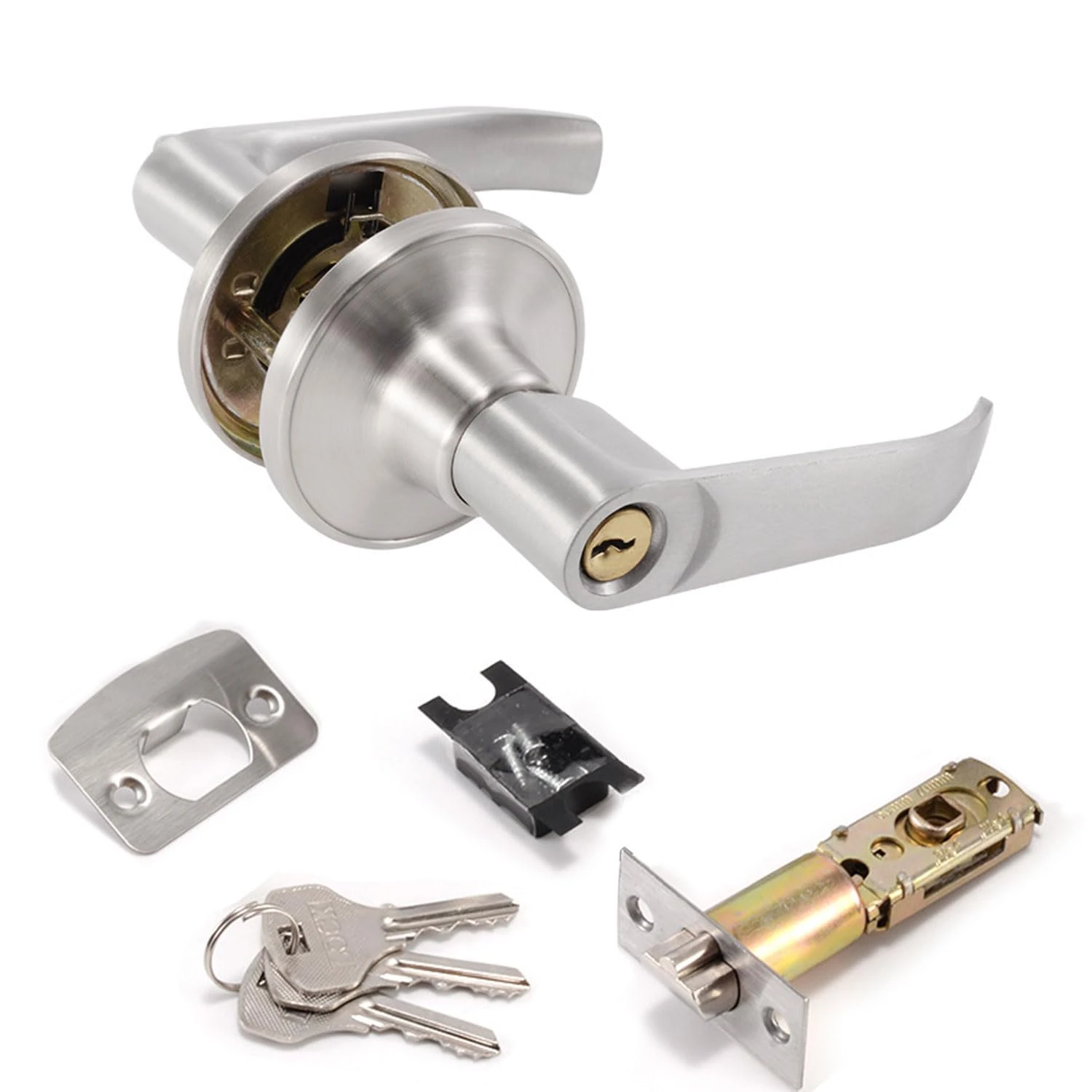 Silver Security Door Lock Set with Adjustable Latch and Privacy Handle, Bedroom Entrance/Exit Locks