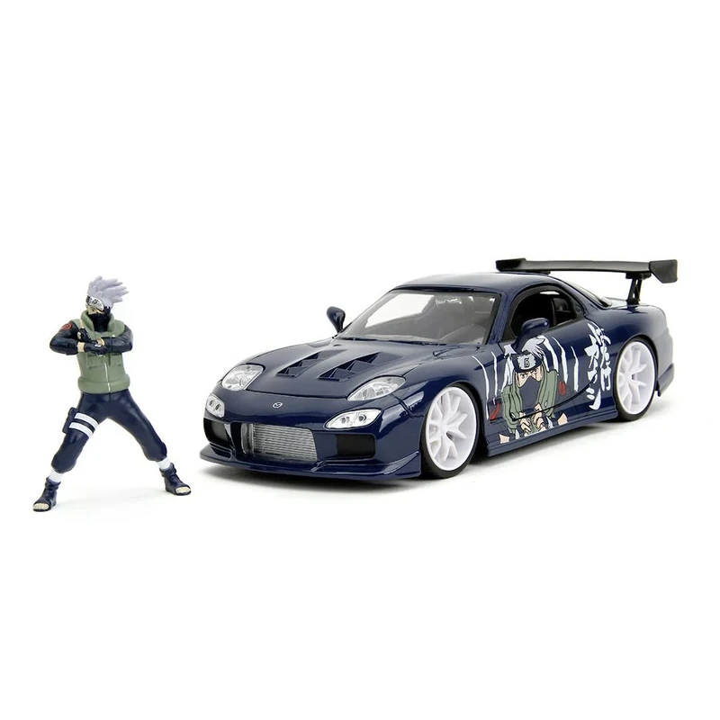 Jada Toys Naruto Car Mazda RX-7 1993 (20 cm) with Kakashi Hatake Figure (7 cm) - Model Car with Parts to Open, Metal Toy Set for Fans and Collectors from 8 Years
