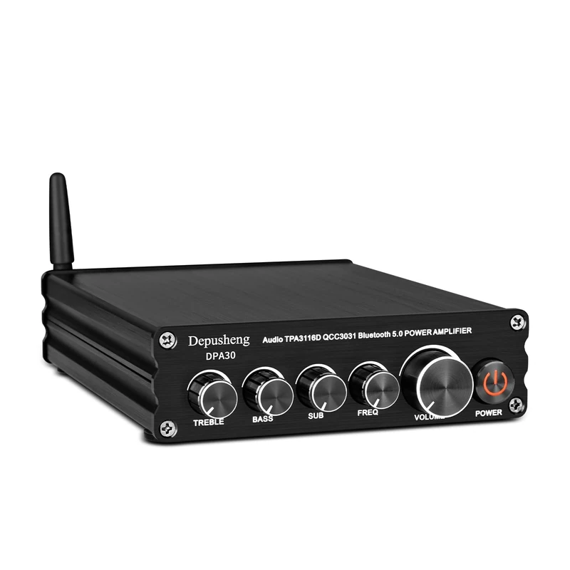 Depusheng DPA30 Stereo Audio Receiver Amplifier 2.1 Channel Mini Hi-Fi Bluetooth 5.0 Audio Component Amplifier 50 Watt x2+100 Watt for Home Outdoor Passive Speakers Subwoofer