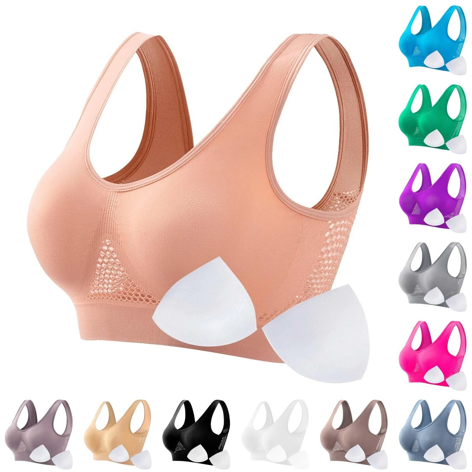 Kaniem Breathable Cool Liftup Air Bra,Sports Bra 2024 New Upgrade Support Large Size No Rims Seamless Hollow Mesh Underwear, I1-white-1pcs, XL