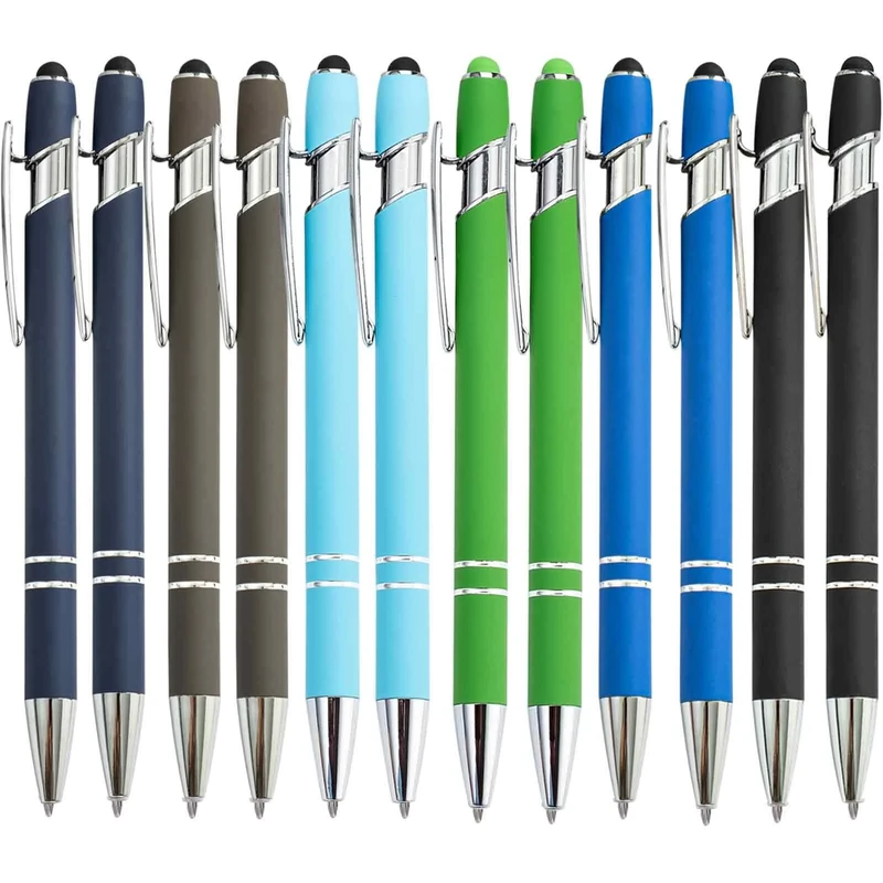 mumrap 12 pcs Ballpoint Pens Retractable Multipack 2 in 1 Pens set with Stylus tip Black Ink pens for work colleagues cute stationary Women Men office gift(Dark color)