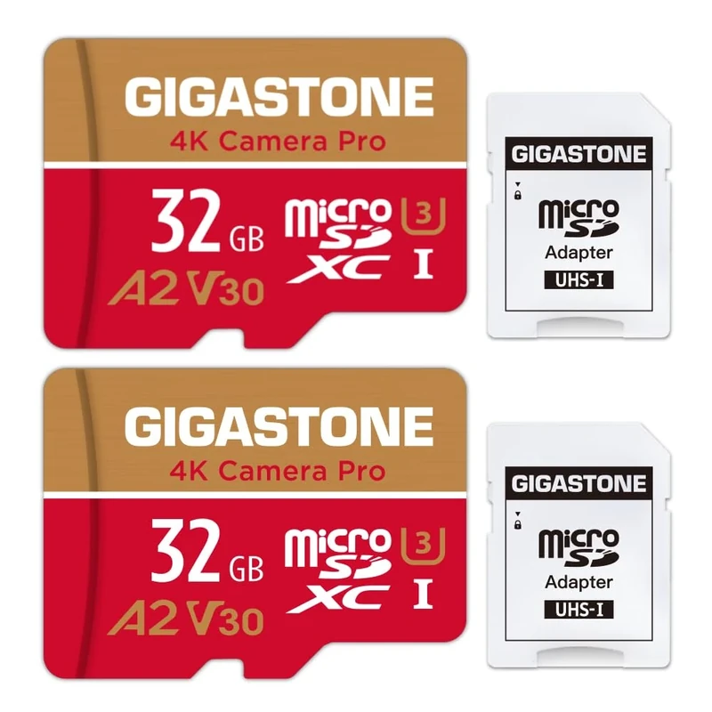 5-Years Data RecoveryGIGASTONE 32GB 2-Pack Micro SD Card, 4K Camera Pro, Compatible with GoPro, Wyze, Security Camera, Drone, Dash Cam, R/W up to 95/35MB/s MicroSDHC Memory Card UHS-I U3 A2 V30