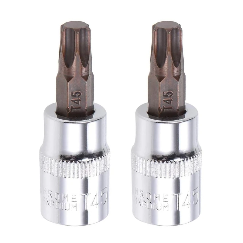 Juttzzei 2PCS Torx Bit Socket - 3/8" Drive, T45 Torx Bits, Premium S2 Alloy Steel, 48mm Length for Ratchet Wrench