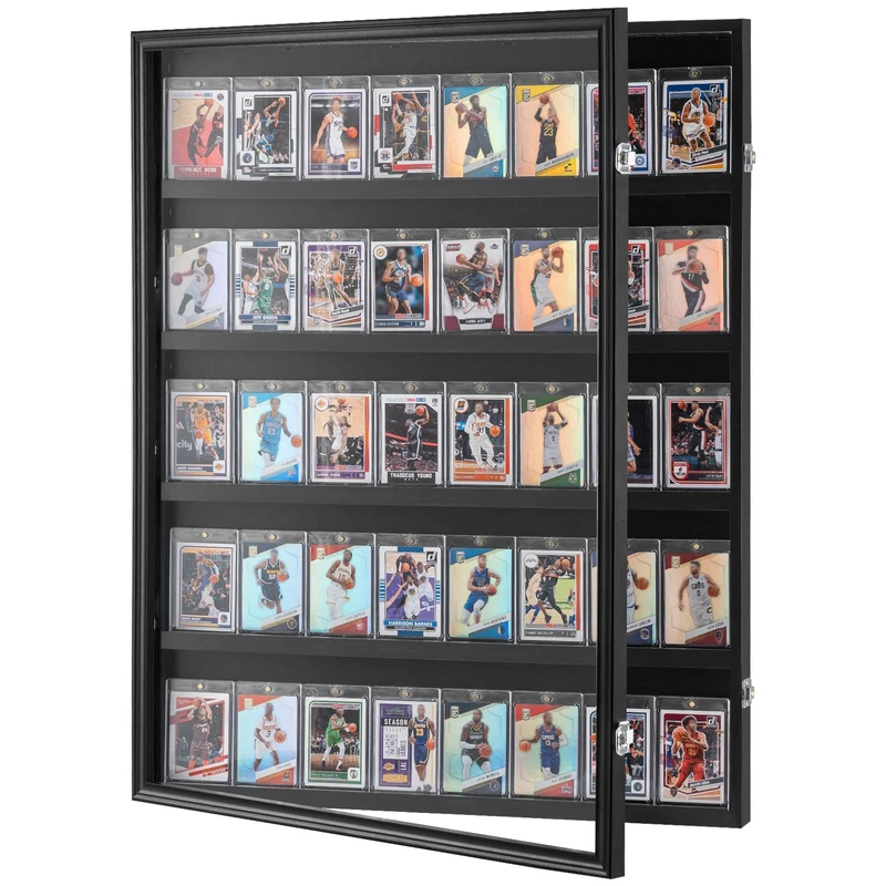 VEVOR 35 Graded Sports Card Display Case, 24.3x30.5x2.1 in, Baseball Football Basketball Hockey Trading Card Frame with 98% UV Protection Clear View PC Panel, Lockable Wall Cabinet