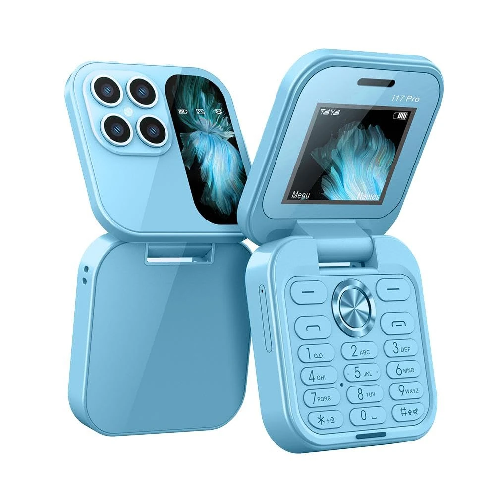 i17 Pro Mini Folding Flip Phone with FM Radio, Magic Voice, Blacklist, Quick Dial, Vibration, 2 SIM Cards, Foldable Small Screen, Easy to Use, Gift for Father’sim/Mother's Day