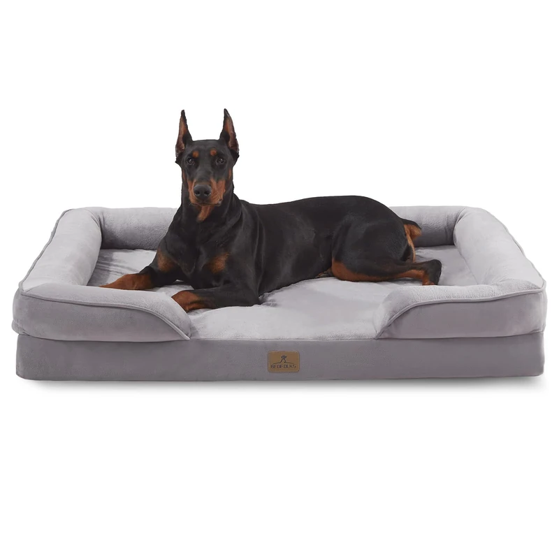 Bedfolks Orthopedic Dog Bed for Extra Large Dogs, Egg Foam Dog Bed with Removable Washable Cover and Non-Slip Bottom, Light Grey
