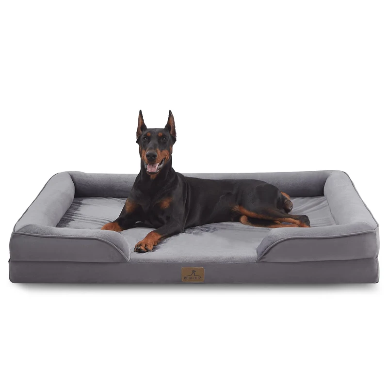 Bedfolks XXL Dog Bed Orthopedic Waterproof Egg Foam Dog Bed with Removable Washable Cover and Non-Slip Bottom Dark Grey