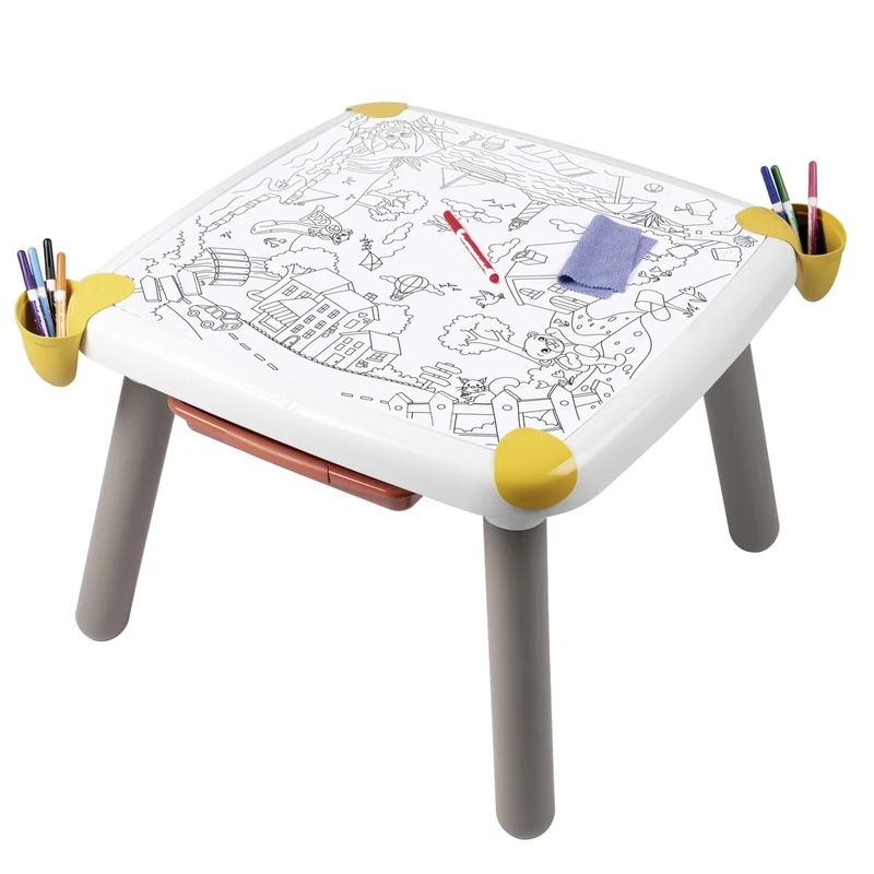 Smoby - Kid Table Creative - Erasable Drawing Table - Artistic Activity - Educational Game - Draw, Color, Paint - 2 Coloring Pages Included - From 3 Years Old - Made in France - Image 1