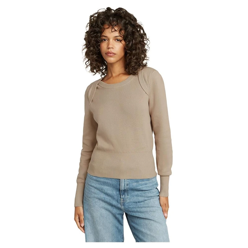 G-STAR RAW Women's Moto Slim Knitted Sweatshirt Sweater, Beige (Sandstorm D23815-b146-b736), XS