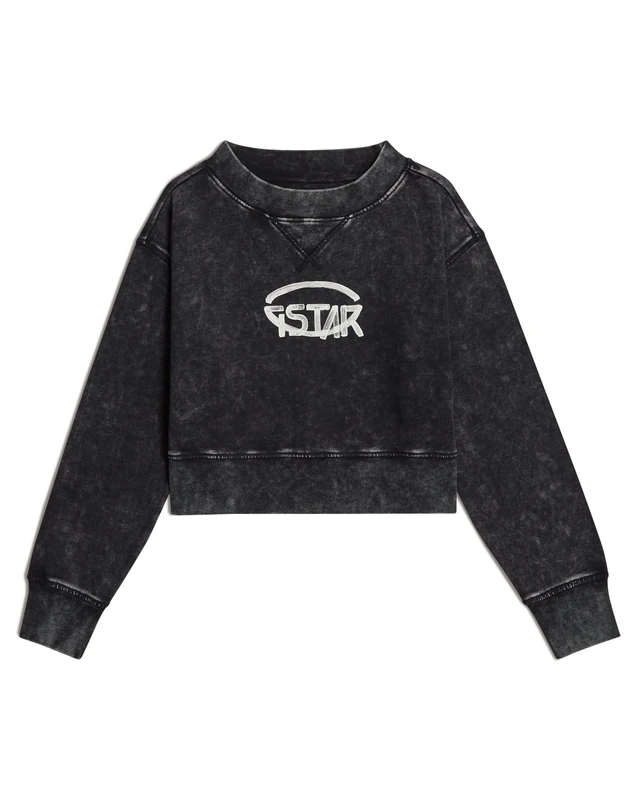 G-STAR RAW Women's Vintage Cropped Logo Loose Sweatshirt Sweater, Black (Dk Black Gd D23350-d249-b564), S