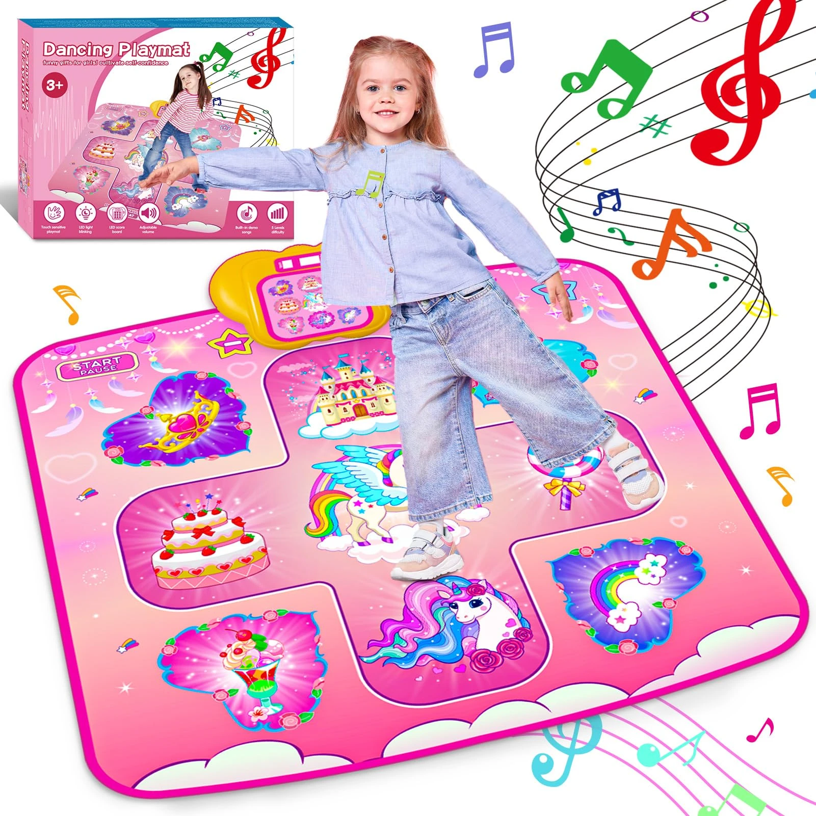 Dance Mat Toys for Kids,Unicorn Toys for Girls Electronic Dance Pad,5 Levels,Adjustable Volume,LED Kids Musical Mat,Built-in Music,Best Christmas & Birthday Gifts for 3 4 5 6 7 8 9+ years old kids