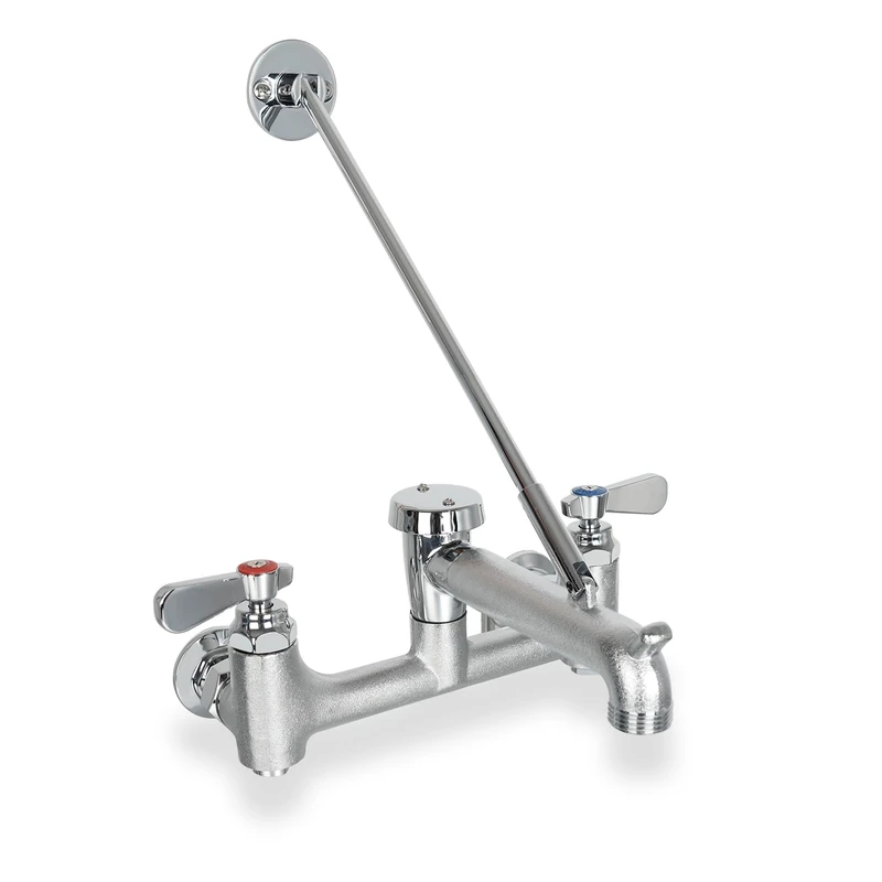 Phivan Commercial Mop Sink Faucet with Vacuum Breaker Wall-Mount Service Sink Faucet 8 Inch Adjustable Center, Pail Hook, Rough Chrome-Plated Utility Sink Faucet