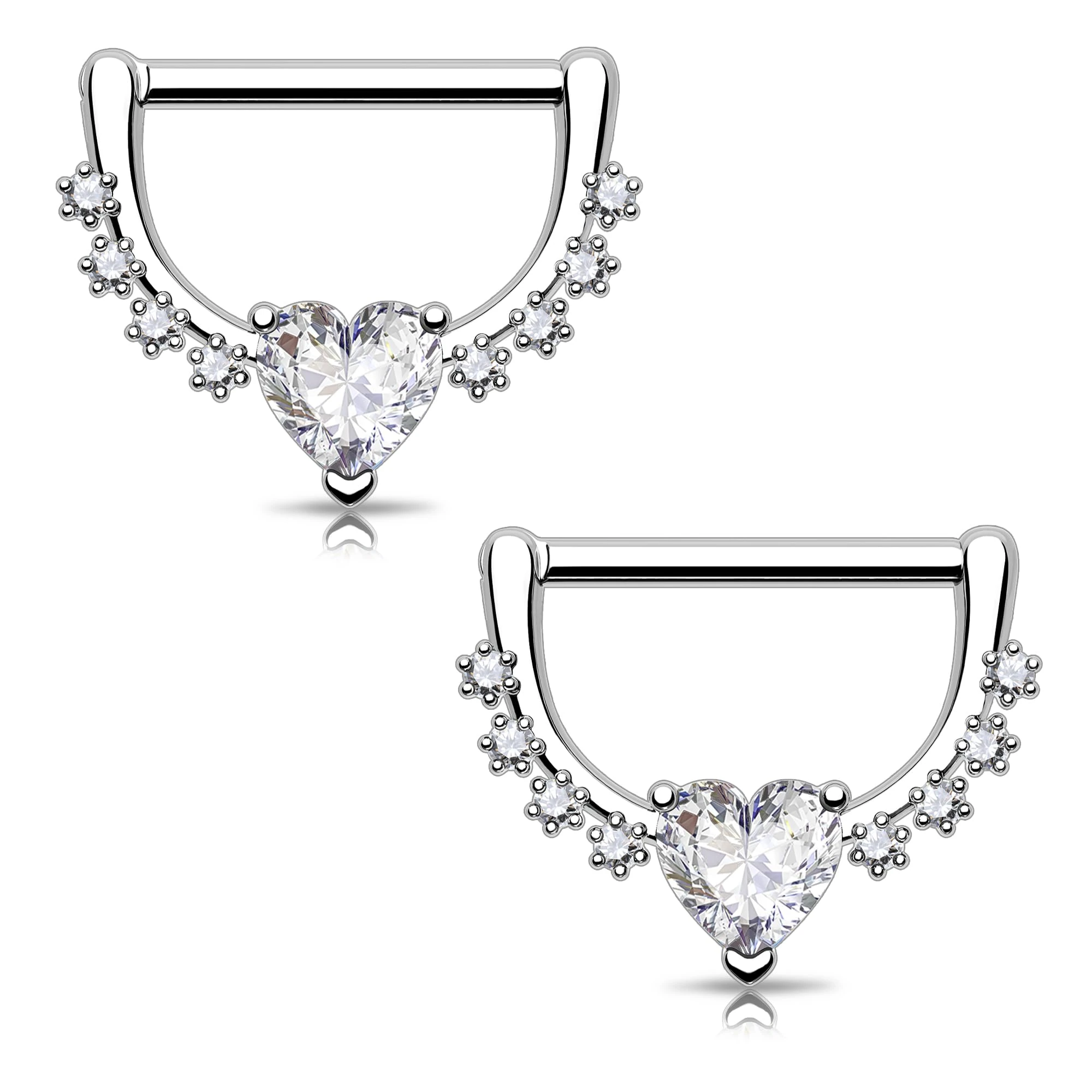 Melighting Nipple Rings Heart Nipple Clicker CZ Nipple Barbells 316L Stainless Steel Nipple Bars CZ Nipple Piercing Jewellery