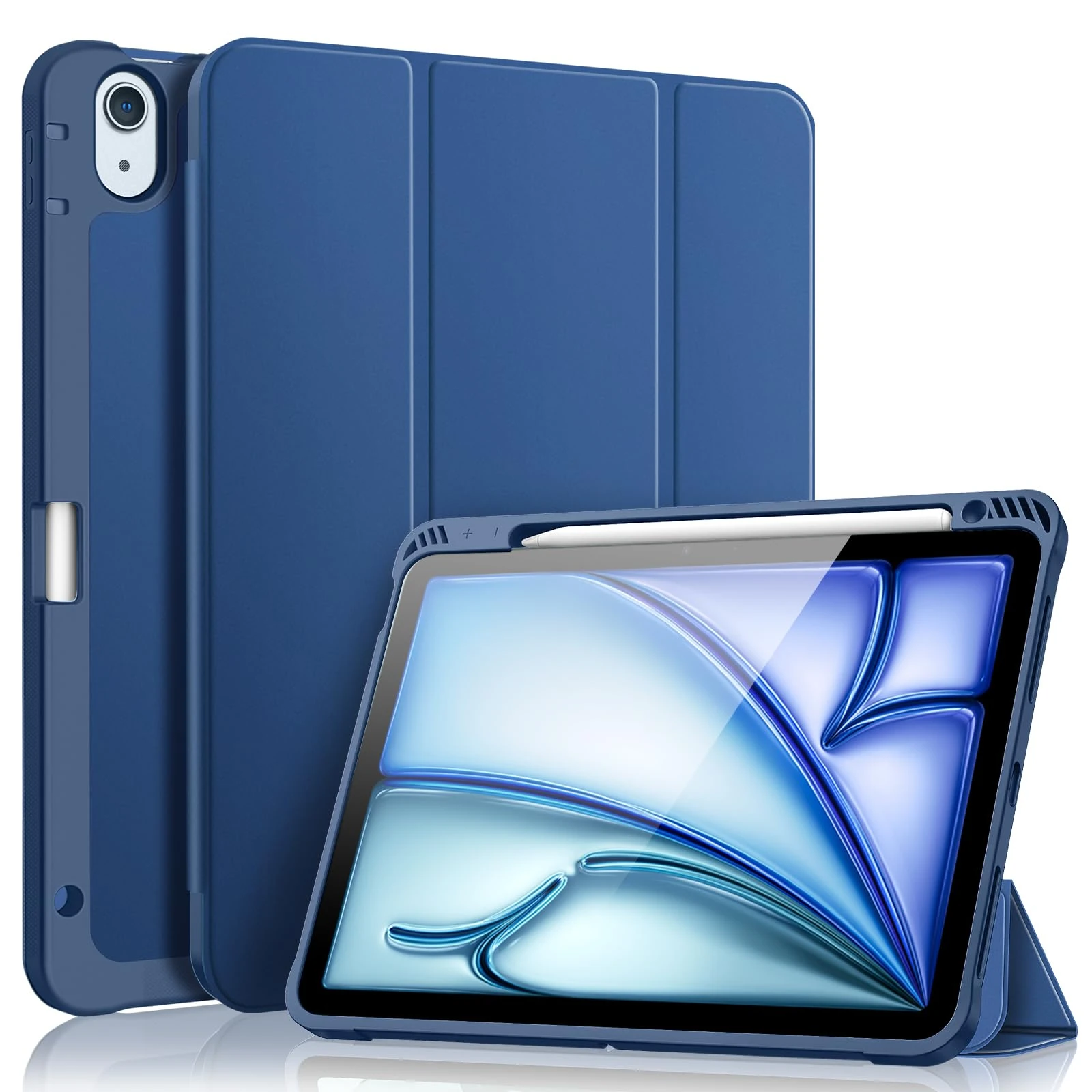 FINTIE SlimShell Case for iPad Air 11 inch (2025/2024) M3/M2, iPad Air 5th/4th Generation (2022/2020)- [with Pencil Holder] Shockproof TPU Stand Back Cover, Auto Wake/Sleep, Navy