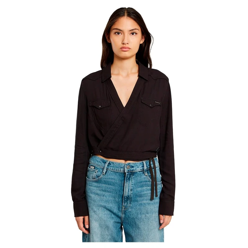 G-STAR RAW Women's Tacoma Wrap Shirt Wmn Ls, Black (Dk Black D06288-d723-6484), XL