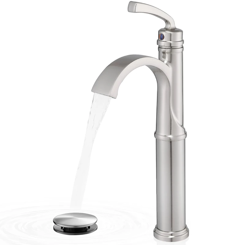 HEYMYTAP Bathroom Faucet Brushed Nickel Brass High Waterfall Bathroom Faucet 1 Hole Bathroom Faucet Single Lever Bathroom Faucets with Water Pipes