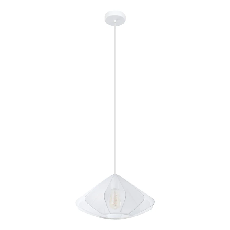 Eglo Pendant Lighting Dolwen, Hanging lamp Above Dining Table, Japanese Design Dining Room Ceiling Light Fixture, Fabric lampshade and Metal in White, E27 Socket, Ø 42.5 cm