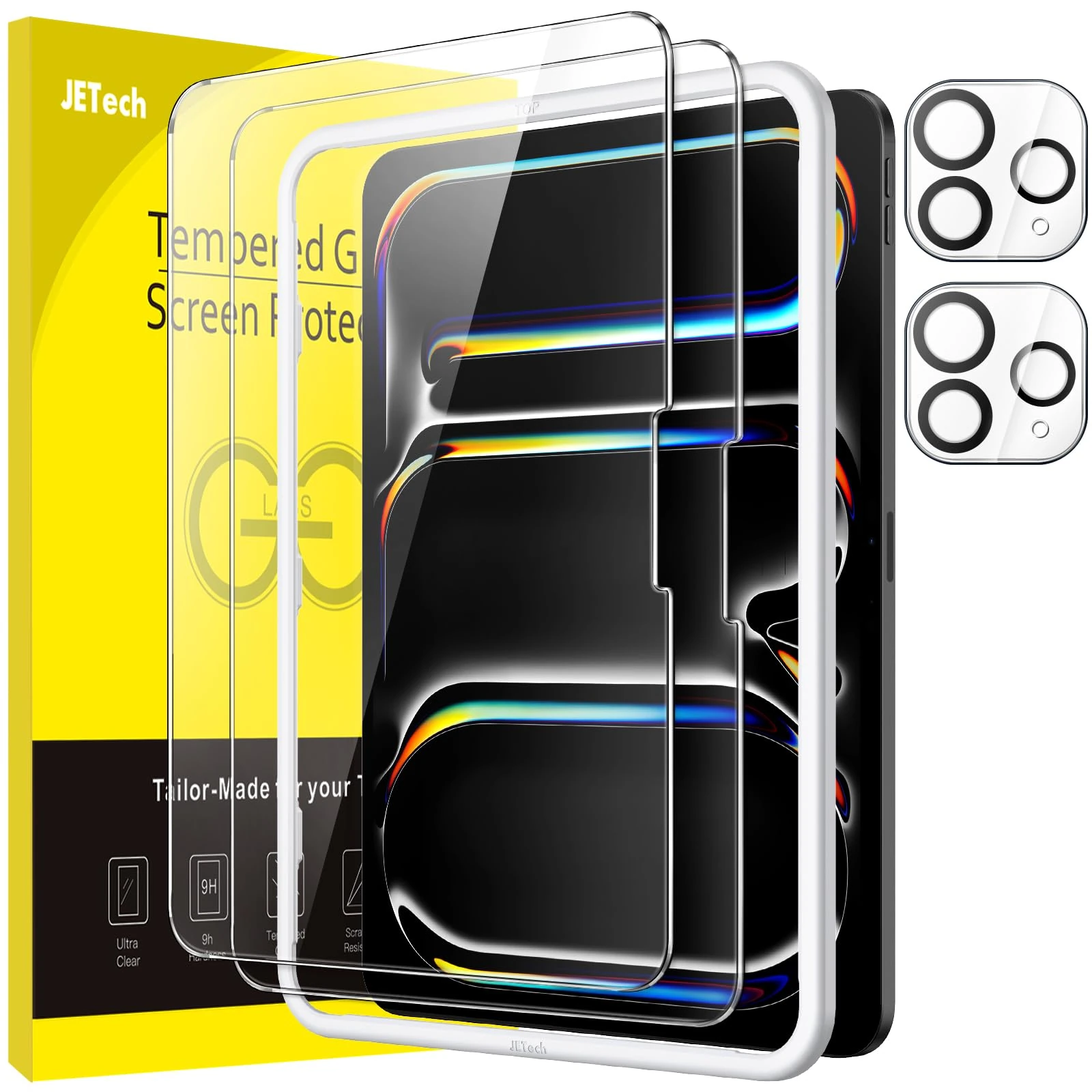 JETech Screen Protector for iPad Pro 13-Inch M5/M4 (2025/2024) with Camera Lens Protector, Easy Installation Tool, Tempered Glass Film Anti-Scratch, HD Clear, 2-Pack Each