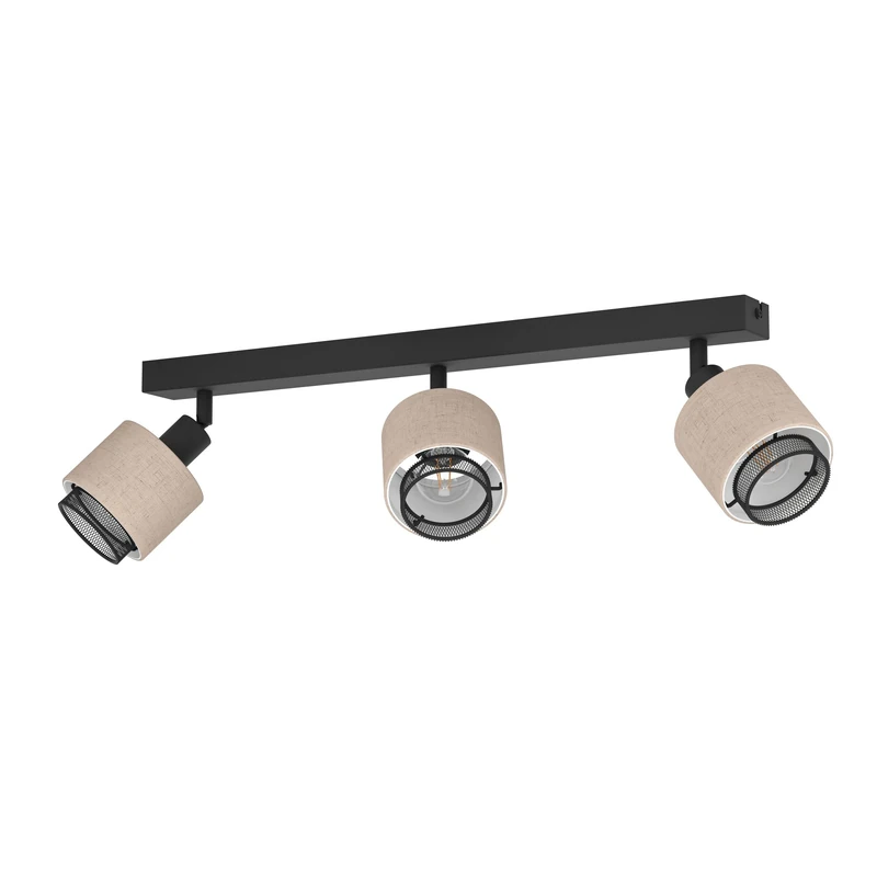 Eglo Ceiling Light Fitting Rosley, 3 Spots Ceiling lamp, Spotlight bar Made of Textile in Natural and Black Metal, Ceiling Light Fixture with E14 Socket