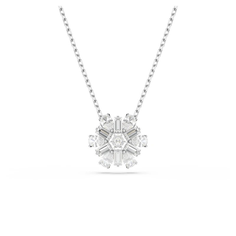 Swarovski Idyllia Pendant Necklace, Snowflake Motif with Clear Mixed-Cut Crystals in a Rhodium-Finished Setting, Part of the Idyllia Collection
