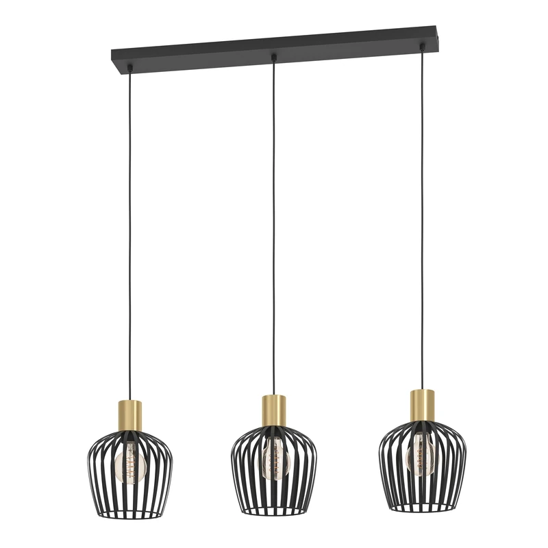 Eglo Empoli 3-Light Pendant Lamp - Black and Brass Retro Design