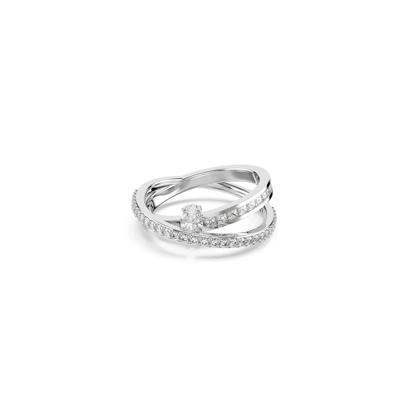 Swarovski Hyperbola Ring, Clear Mixed-Cut Stones in a Rhodium-Finished Setting, Size J, Part of the Hyperbola Collection