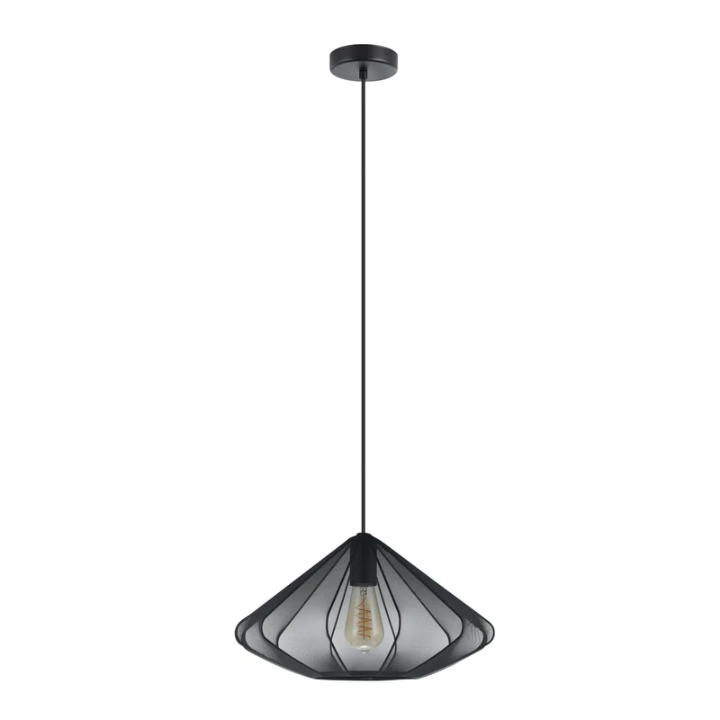 Eglo Pendant Lighting Dolwen, Hanging lamp Above Dining Table, Japanese Design Dining Room Ceiling Light Fixture, Fabric lampshade and Metal in Black, E27 Socket, Ø 42.5 cm