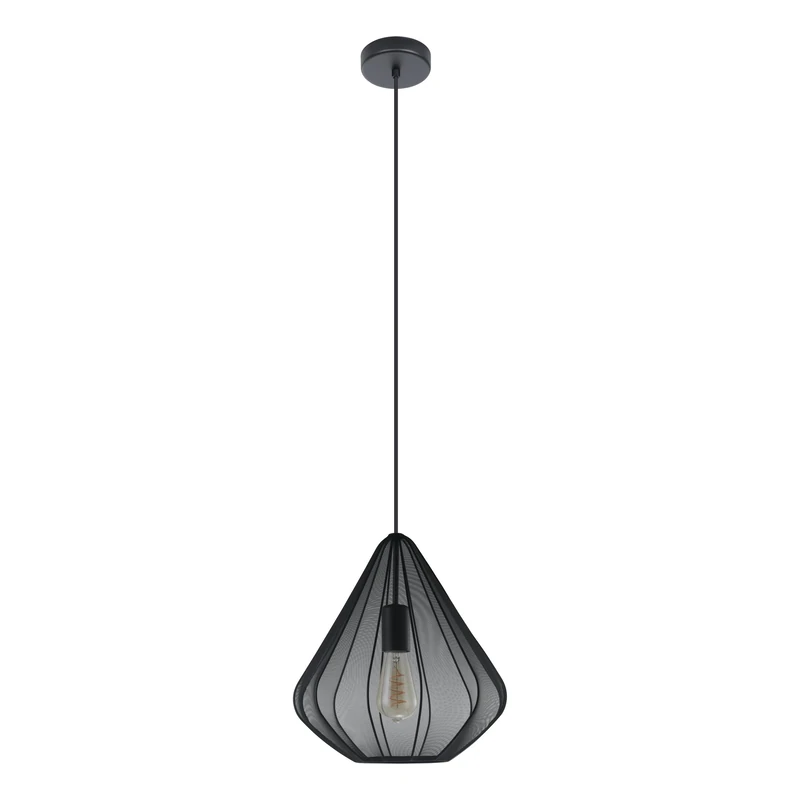 Eglo Pendant Lighting Dolwen, Hanging lamp Above Dining Table, Japanese Design Dining Room Ceiling Light Fixture, Fabric lampshade and Metal in Black, E27 Socket, Ø 33.5 cm