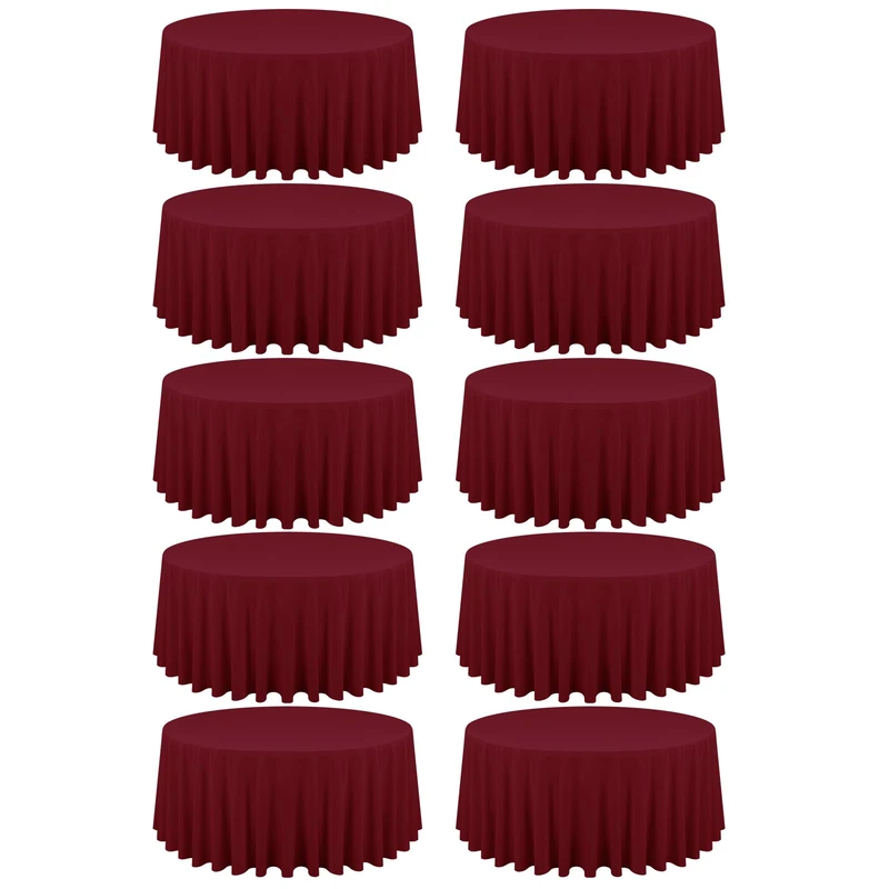 REWOMC 10 Pack Burgundy Round Tablecloths - 90 Inch, Polyester Table Cover, Stain and Wrinkle Resistant Washable Fabrics, Perfect for Wedding Banquet Parties