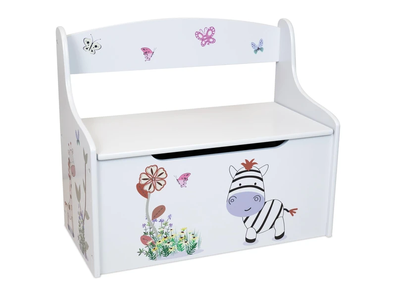 Teorema Giocattoli Wooden Storage Chest, Storage Box, Bench for Children's Room, 58 x 30 x 49 cm, with Back and Lid