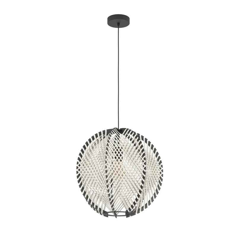 Eglo Pendant Lighting Waverton, Hanging lamp Above Dining Table, Dining Room Ceiling Light Fixture, Black Wood and Metal, White Fabric, E27 Socket, Ø 48 cm