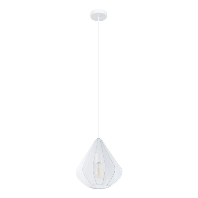 Eglo Pendant Lighting Dolwen, Hanging lamp Above Dining Table, Japanese Design Dining Room Ceiling Light Fixture, Fabric lampshade and Metal in White, E27 Socket, Ø 33.5 cm