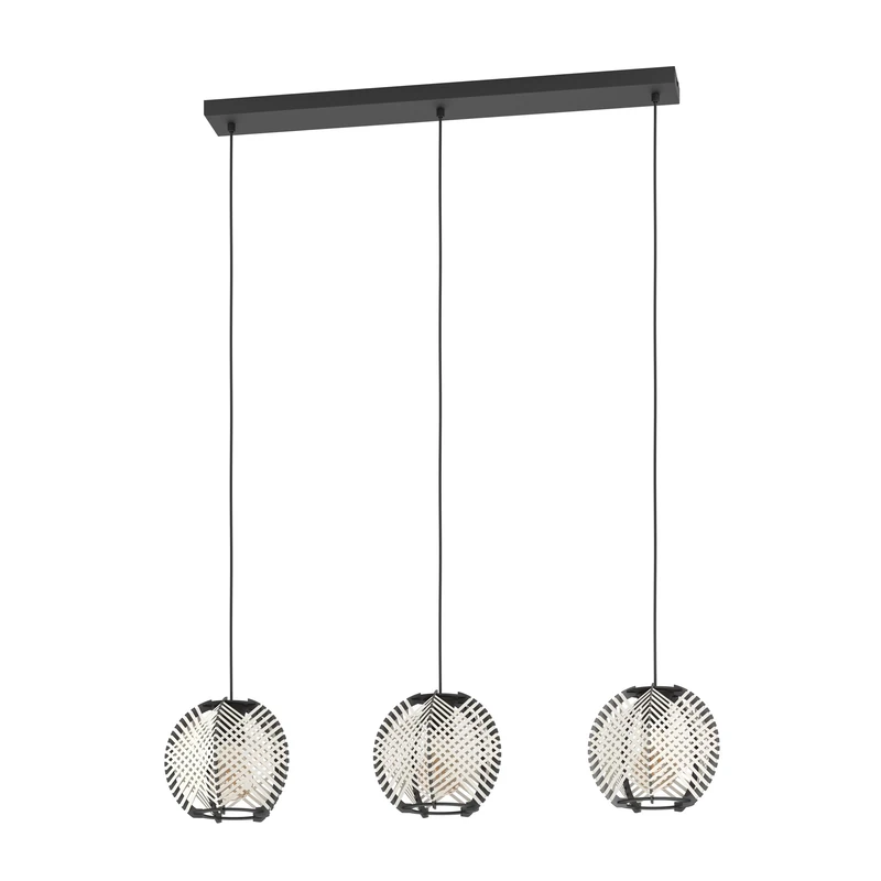 Eglo Pendant Lighting Waverton, 3 Light Hanging lamp Above Dining Table, Dining Room Ceiling Light Fixture, Black Wood and Metal, White Fabric, E27 Socket, 92 cm