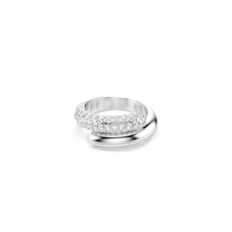 Swarovski Dextera Ring, Clear Pavé Crystals in a Rhodium-Finished Setting, Size N, Part of the Dextera Collection