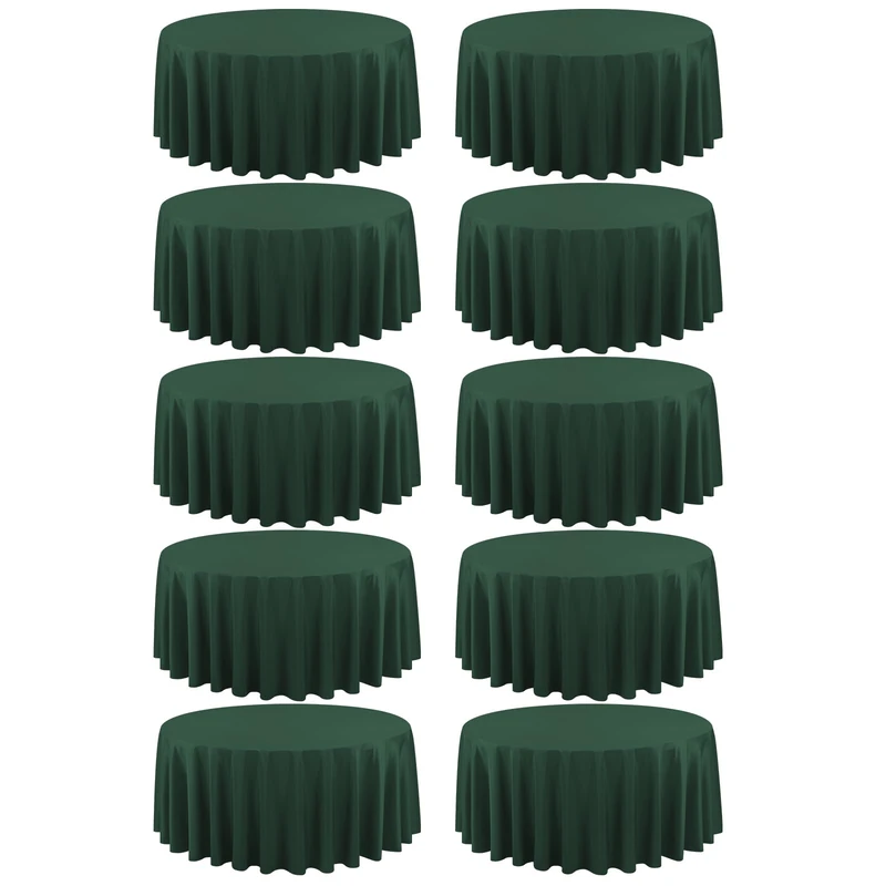 10 Pack Hunter Green Round Tablecloths - 90 Inch, Polyester, Stain and Wrinkle Resistant, Washable Fabric Table Cloth for Wedding Banquet Parties