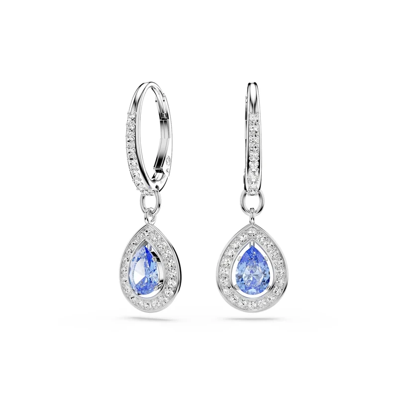 Swarovski Una Angelic Drop Earrings, Blue Pear-Cut Stone and Clear Round-Cut Crystals in a Rhodium-Finished Setting, Part of the Swarovski Una Angelic Collection