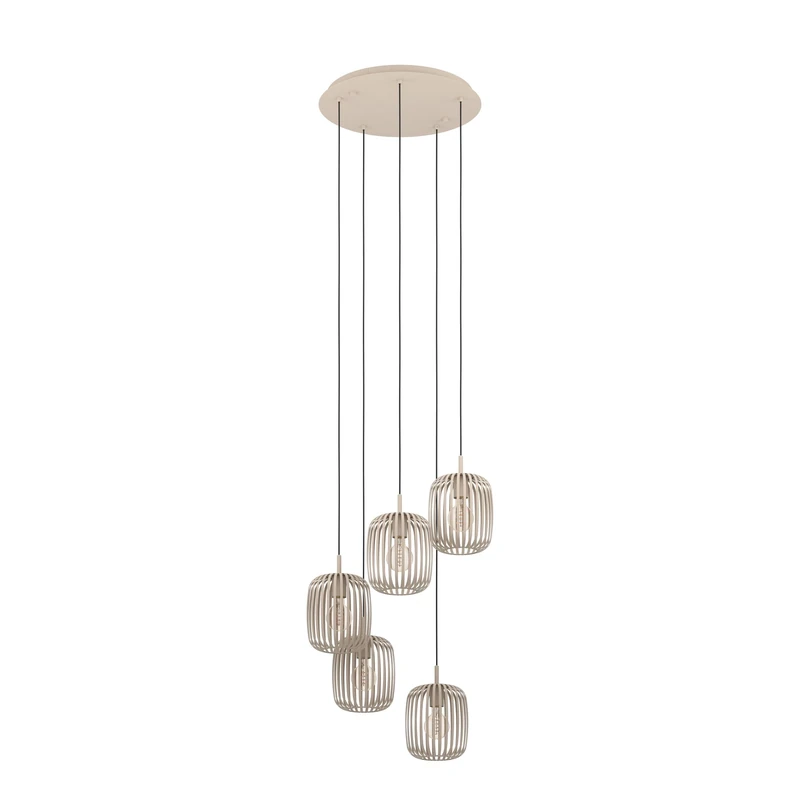 Eglo Pendant Lighting Romazzina, 5 Light Cluster Hanging lamp, Dining Room Ceiling Light Fixture, Metal in Sand Colour, E27 Socket