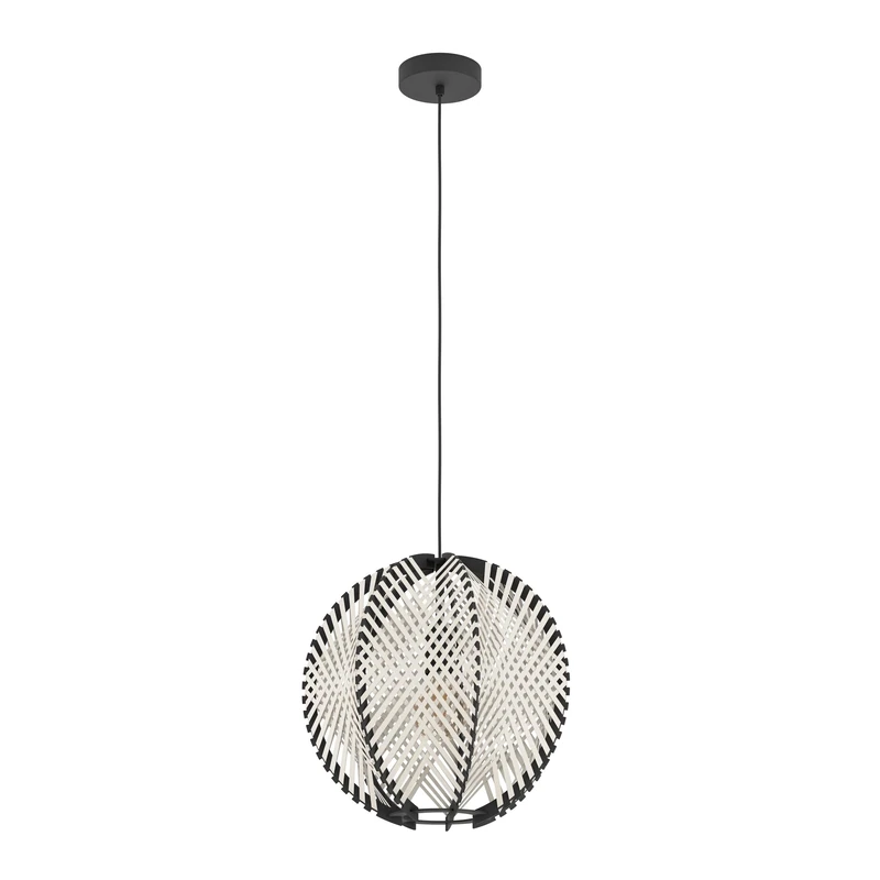 Eglo Pendant Lighting Waverton, Hanging lamp Above Dining Table, Dining Room Ceiling Light Fixture, Black Wood and Metal, White Fabric, E27 Socket, Ø 40 cm