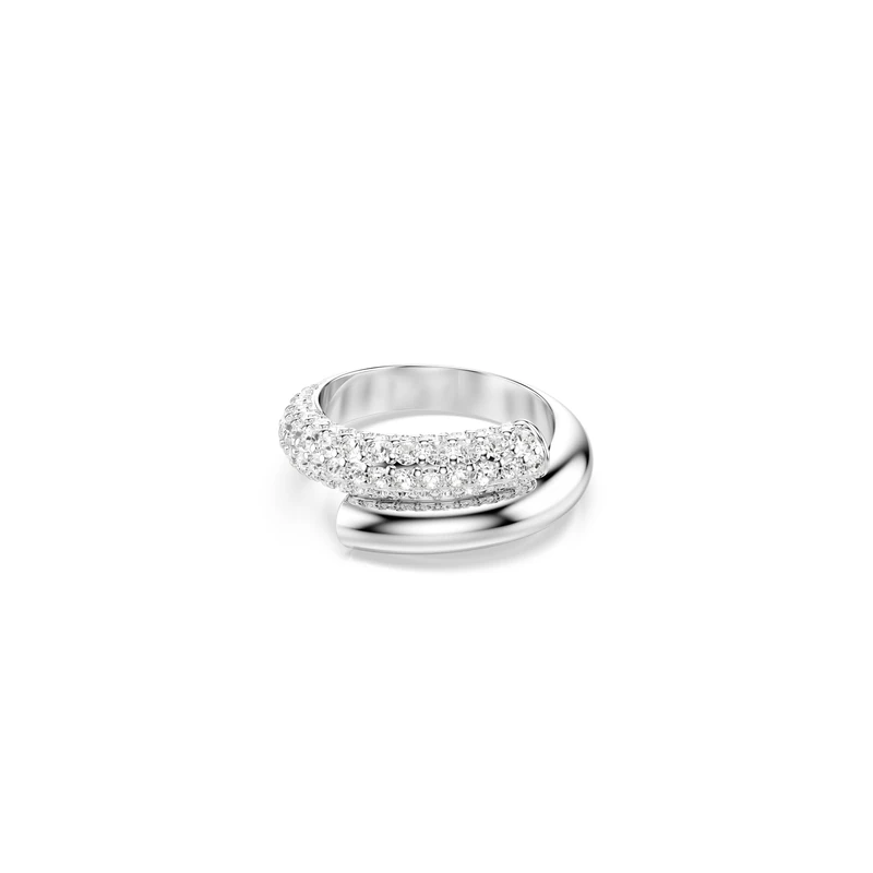 Swarovski Dextera Ring, Clear Pavé Crystals in a Rhodium-Finished Setting, Size R, Part of the Dextera Collection