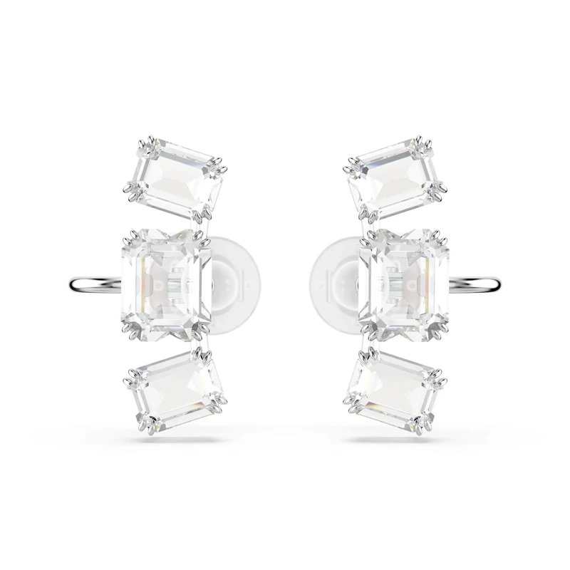 Swarovski Millenia clip earrings, Octagon cut, White, Rhodium plated