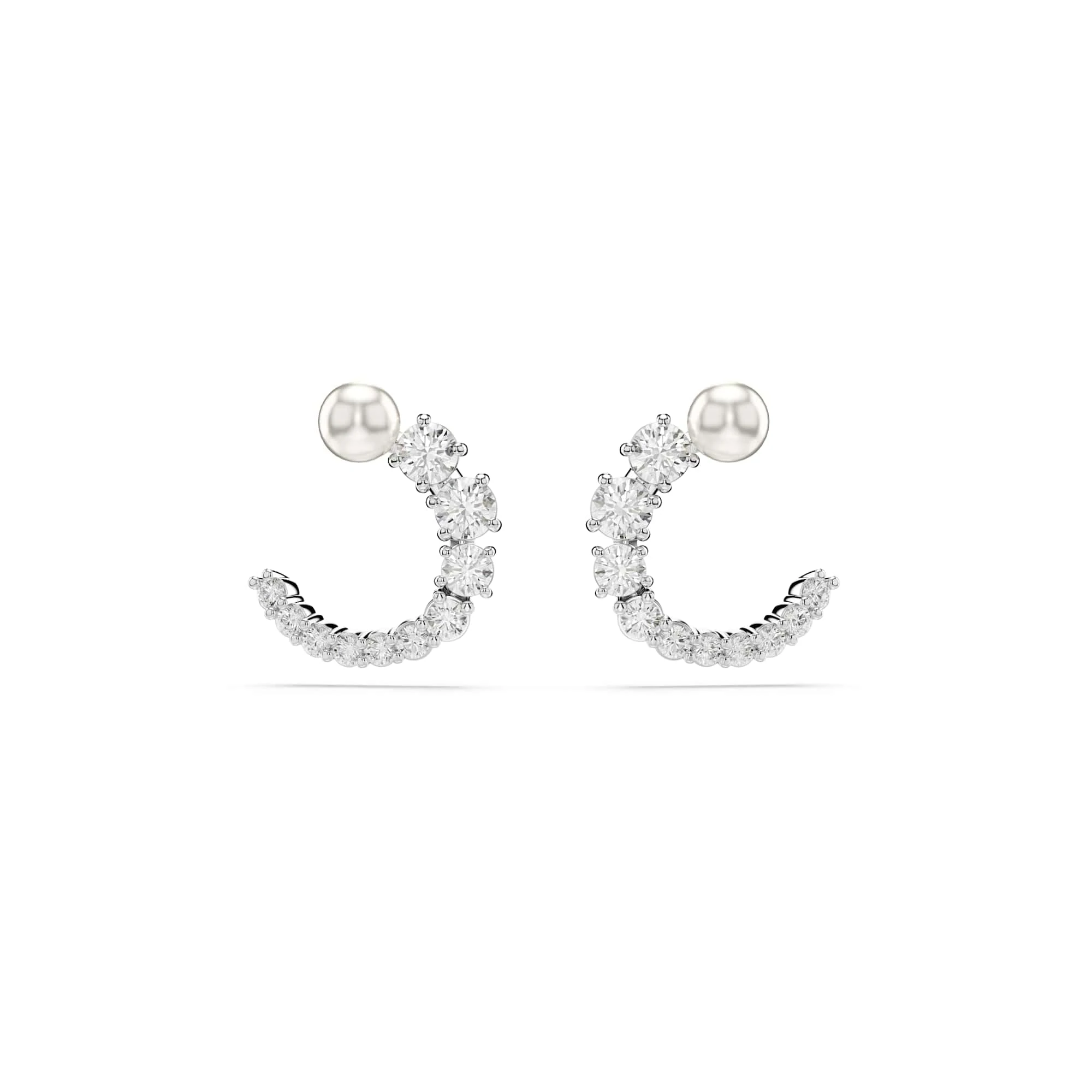 Swarovski Matrix Hoop Earrings, Crystal Pearl Studs with Ring of Clear Round-Cut Stones in a Rhodium-Finished Setting, Part of the Swarovski Matrix Collection