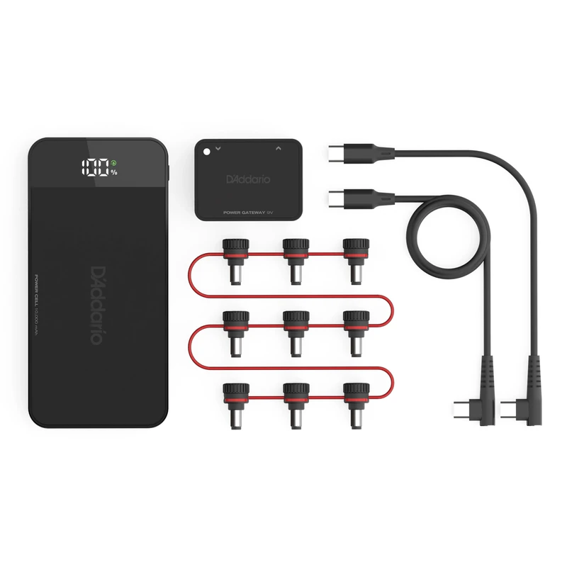 D'Addario Accessories XPND Pedal Power Battery Kit w/International Plugs, Type C/G/F/I Adaptors - Guitar Pedal Power Supply - USB Charging Battery with Customizable Daisy Chain