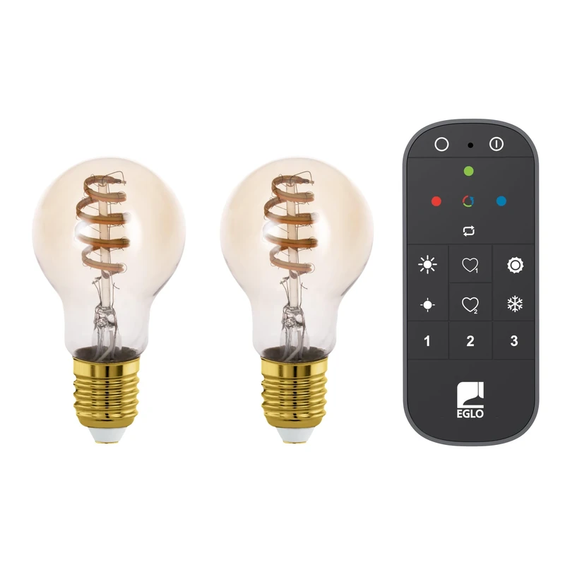Eglo Connect.z Set of 2 Smart Home LED Light Bulbs E27, A60, ZigBee, app and Alexa Voice Control, with Remote Control, dimmable, Warm White-Cold White, 4.9 watts, Vintage Lightbulb Amber