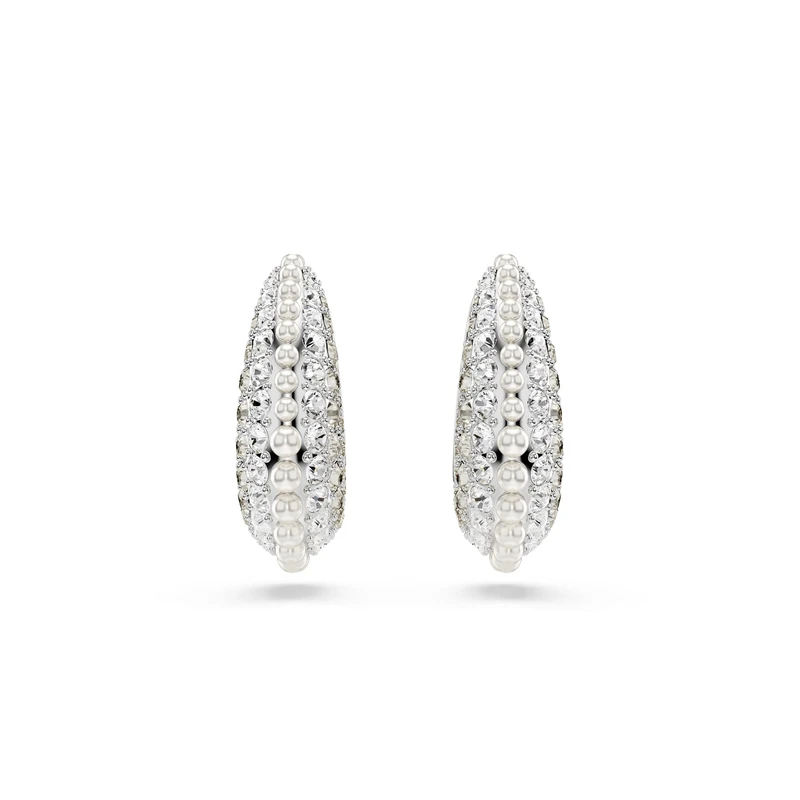 Swarovski Sublima Earrings, Clear Drops and a Pavé of Crystals in a Rhodium-Finished Setting, Part of the Swarovski Sublima Collection