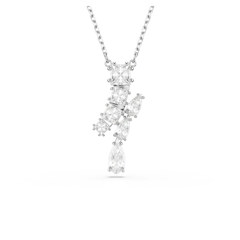 Swarovski Matrix Pendant Necklace, Clear Mixed-Cut Crystals in a Rhodium-Finished Setting, Part of the Matrix Collection