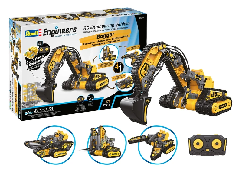 Revell Engineers 21304 RC Excavator 4in1 Science Kit I 176 Parts I 2.4GHZ Control I 23.5cm In Length