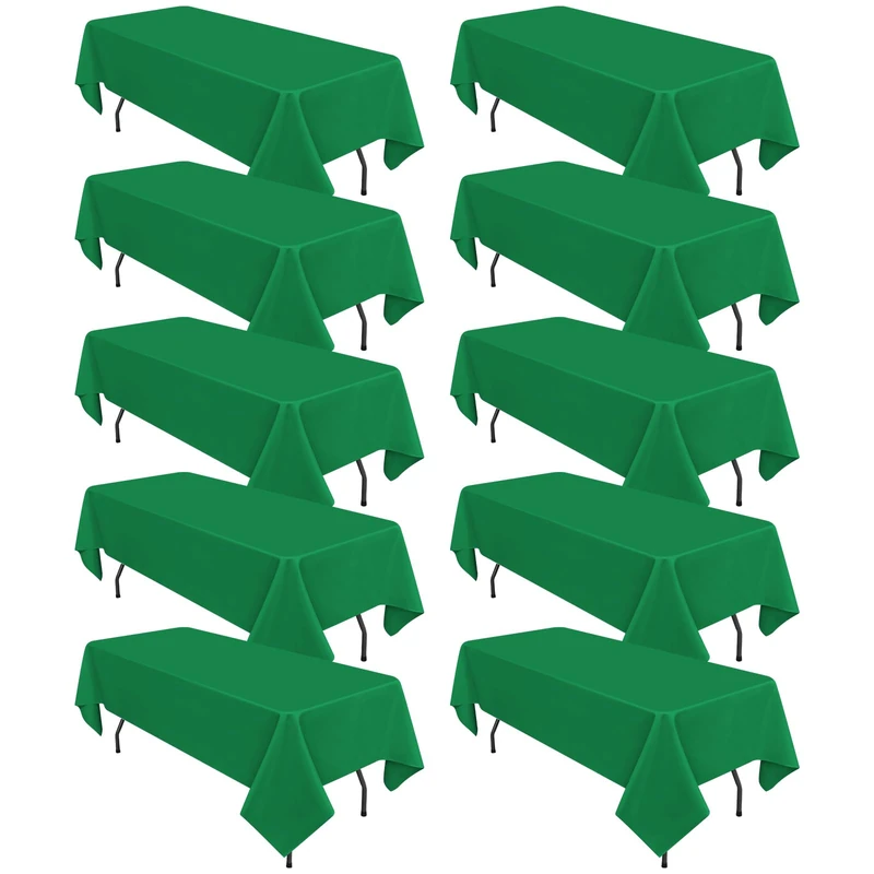 10 Pack Green Tablecloths for 6ft Rectangle Tables 60 x 102 Inch - Polyester Table Cover Stain and Wrinkle Resistant Washable Fabric Table Clothes for Wedding Party Banquet Reception Restaurant