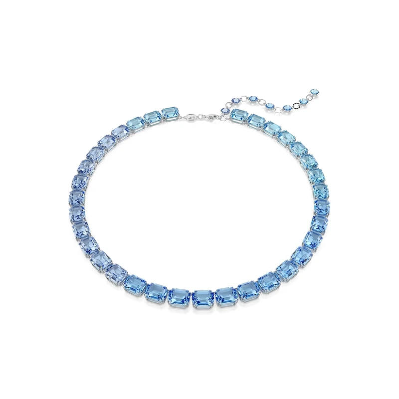 Swarovski Millenia Tennis Necklace, Blue Octagon-Cut Crystals in a Rhodium-Finished Setting, Part of the Millenia Collection