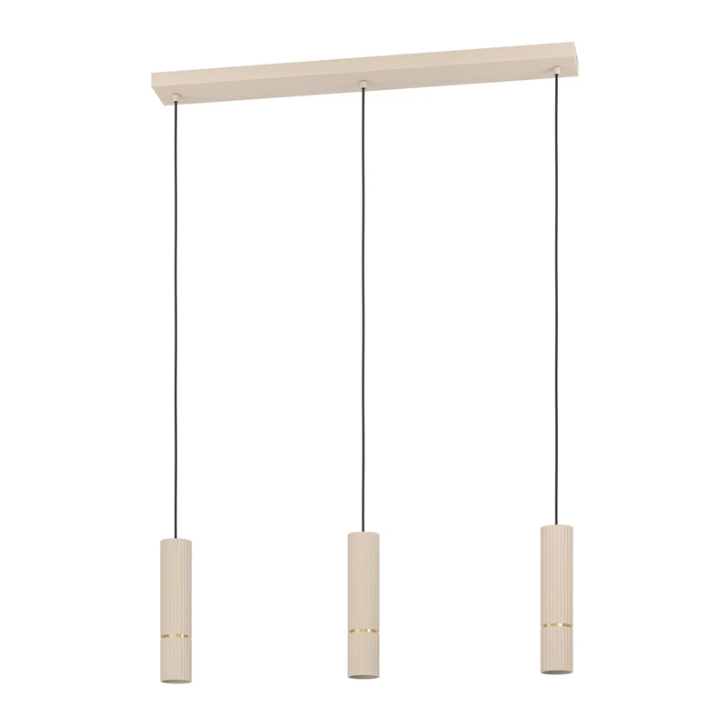 Eglo LED Pendant Lighting Caminia, 3 Light Hanging lamp Above Dining Table, Dining Room Ceiling Light Fixture, Metal in Beige and Gold, GU10 Light Source, Warm White